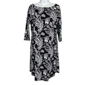 J. McLaughlin Catalina Leafy Floral Black White Sheath‎ Dress Size L Workwear